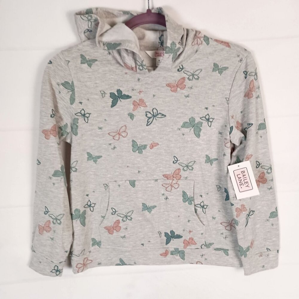 Bailey Lane Gray Butterfly Hoodie Girls M 8-10 NWT